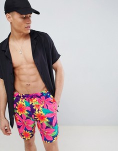 Фиолетовые шорты для плавания средней длины с цветочным принтом ASOS DESIGN - Фиолетовый