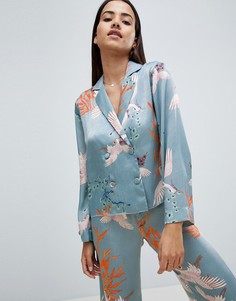 Атласный пижамный комплект с принтом птиц ASOS DESIGN - Мульти