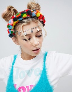 Повязка на голову с помпонами и цепью со звеньями-дисками ASOS DESIGN - Мульти