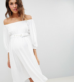 Платье миди с ремнем ASOS DESIGN Maternity - Белый