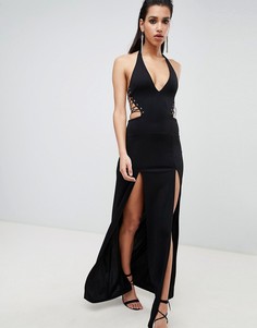 Платье макси с бретелью через шею и шнуровкой ASOS DESIGN - Черный