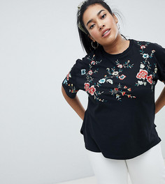 Футболка с цветочной вышивкой ASOS DESIGN Curve - Серый