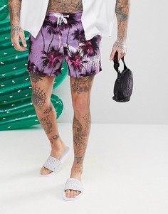 Пастельные шорты для плавания с пальмовым принтом SikSilk - Фиолетовый