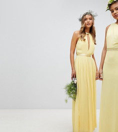 Плиссированное платье макси с перекрестной отделкой и бантом на спине TFNC Bridesmaid - Желтый