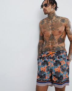 Шорты для плавания в полоску с цветочным принтом ASOS DESIGN - Мульти