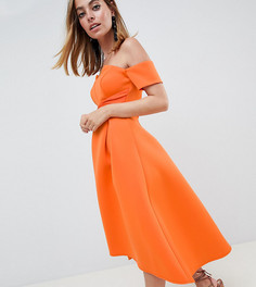 Платье миди для выпускного с широким вырезом ASOS DESIGN Petite - Оранжевый
