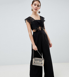 Комбинезон с широкими штанинами и кружевным лифом ASOS DESIGN Petite - Черный