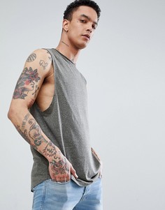 Длинная футболка без рукавов цвета хаки с добавлением льна ASOS DESIGN - Зеленый