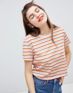 Укороченная футболка в разноцветную полоску Monki - Мульти