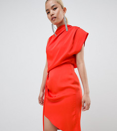 Атласное платье миди с драпировкой ASOS DESIGN Petite - Оранжевый