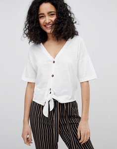 Топ на пуговицах с завязкой спереди New Look - Кремовый