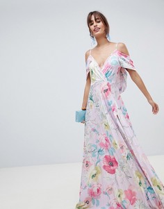 Платье макси с открытыми плечами и плиссировкой ASOS DESIGN - Мульти