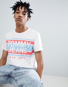 Белая футболка в полоску с логотипом Tommy Jeans - Белый