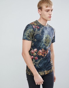 Зеленая обтягивающая футболка с цветочным принтом River Island - Зеленый