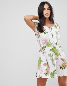 Платье с открытыми плечами и принтом AX Paris - Темно-синий