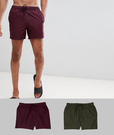 2 пары коротких шортов для плавания (бордовые/хаки) ASOS DESIGN Tall - Скидка - Мульти
