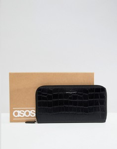 Черный кожаный дорожный кошелек с тисненым крокодиловым узором ASOS DESIGN - Черный
