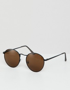 Черные круглые солнцезащитные очки с коричневыми стеклами ASOS DESIGN - Черный