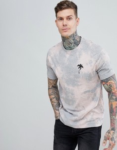 Свободная футболка с принтом тай-дай и вышитой пальмой ASOS DESIGN - Серый