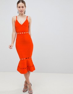 Бандажное премиум-платье миди с оборкой и вырезами ASOS DESIGN - Красный
