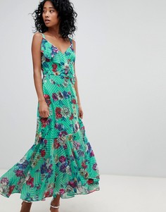 Платье макси с цветочным принтом и оборками ASOS DESIGN - Мульти