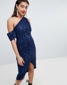 Платье-футляр миди с драпировкой и отделкой пайетками ASOS DESIGN - Темно-синий
