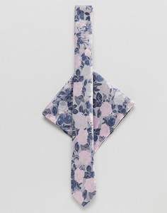 Галстук и платок для нагрудного кармана с цветочным принтом ASOS DESIGN - Серый
