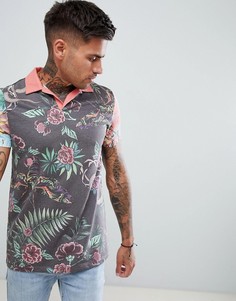 Поло из пике с контрастным цветочным принтом ASOS DESIGN - Мульти