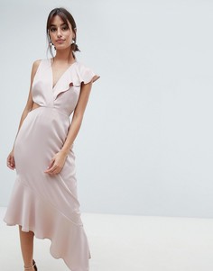 Атласное платье с глубоким декольте и вырезами по бокам ASOS DESIGN - Розовый