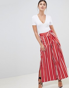 Широкие брюки в полоску с разрезами Boohoo - Красный