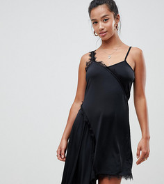 Платье-комбинация с кружевом ASOS DESIGN Petite - Черный