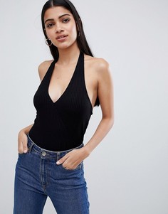 Черный топ с запахом в рубчик ASOS DESIGN - Черный
