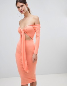 Платье миди с вырезом и бантом ASOS DESIGN - Оранжевый