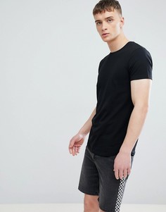 Черная длинная обтягивающая футболка с асимметричным краем Esprit - Черный
