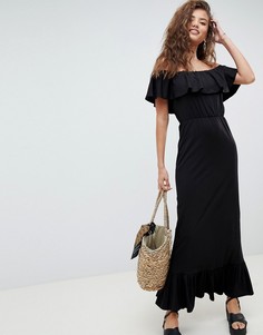 Сарафан макси с открытыми плечами и ярусной юбкой ASOS DESIGN - Черный