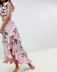 Пляжная юбка с цветочным принтом и оборками Ted Baker - Розовый