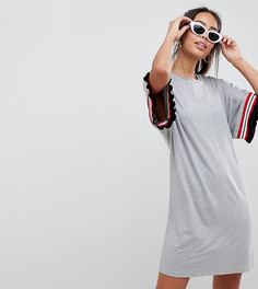 Серое меланжевое платье-футболка с отделкой лентой и оборками на рукавах ASOS DESIGN Tall - Серый