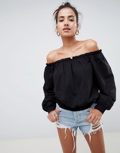 Свитшот с оборкой и открытыми плечами ASOS DESIGN - Черный