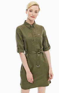 Короткое платье цвета хаки с поясом Lacoste