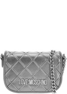 Маленькая серебристая сумка с откидным клапаном Love Moschino