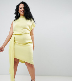 Атласное платье миди с драпировкой ASOS DESIGN Curve - Зеленый