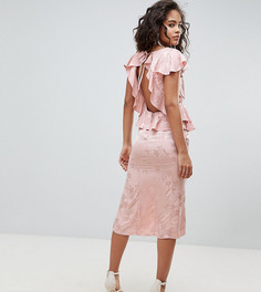 Чайное платье миди из жаккарда с оборками ASOS DESIGN Tall - Розовый