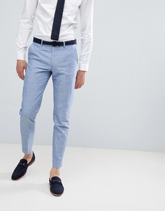 Голубые брюки скинни из ткани с добавлением льна Moss London Wedding - Синий