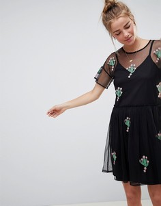 Свободное платье с аппликациями в виде кактусов ASOS DESIGN - Черный