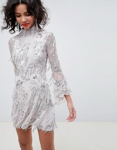 Короткое приталенное платье с бахромой и пайетками ASOS EDITION - Серый