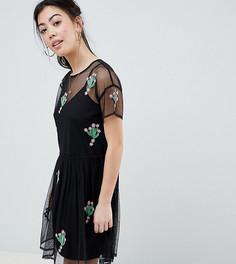 Свободное платье с аппликацией в виде кактуса ASOS DESIGN Petite - Черный