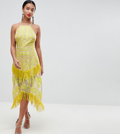 Платье миди с бахромой и вышивкой ASOS DESIGN Petite - Желтый