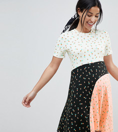 Платье-футболка колор блок с пестрым принтом ASOS DESIGN Maternity - Мульти