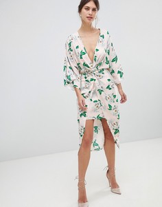 Атласное платье миди с цветочным принтом ASOS DESIGN - Мульти