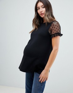 Футболка с рукавами в горошек и рюшами ASOS DESIGN - Черный